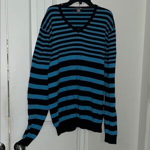 H&M V-Neck Sweater - Black and Blue Stripes